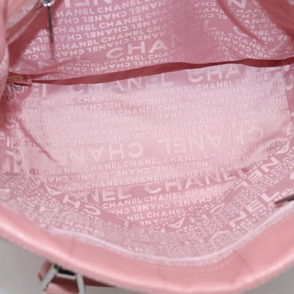 CHANEL Choco Bar COCO Mark Hand Bag Grained Calf Skin Pink Silver CC Auth PP558 - Picture 4 of 15